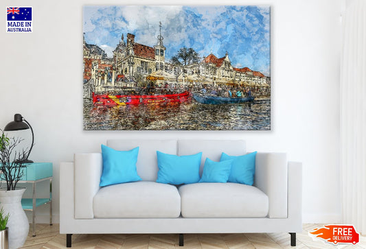 Boats on Canal in Amsterdam, Netherland Print 100% Australian Made