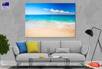 Sandy Beach Waves & Blue Sky View Photograph Print 100% Australian Made