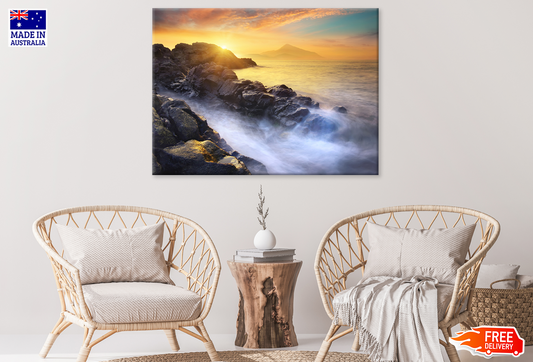 Rock On Sea & Sunset Sky View Photograph Print 100% Australian Made