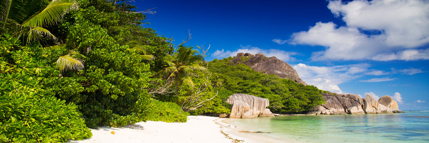 Panoramic Canvas d'Argent on La Digue Beach Photograph High Quality 100% Australian Made Wall Canvas Print Ready to Hang