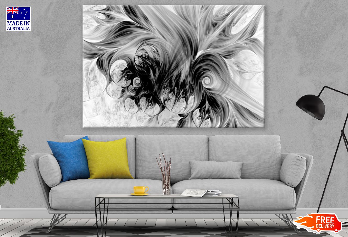 Flowing Natural Forms B&W Abstract Design Print 100% Australian Made