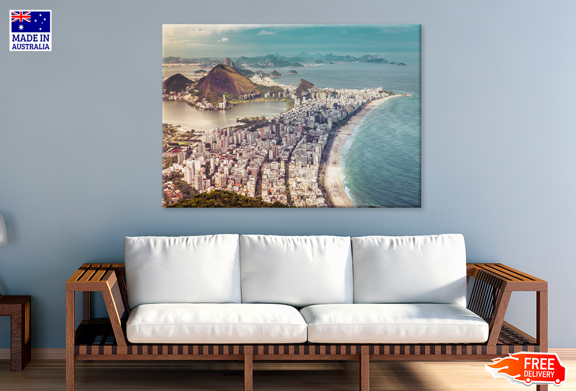 City & Mountain Sea Aerial View Photograph Print 100% Australian Made