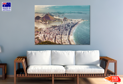 City & Mountain Sea Aerial View Photograph Print 100% Australian Made