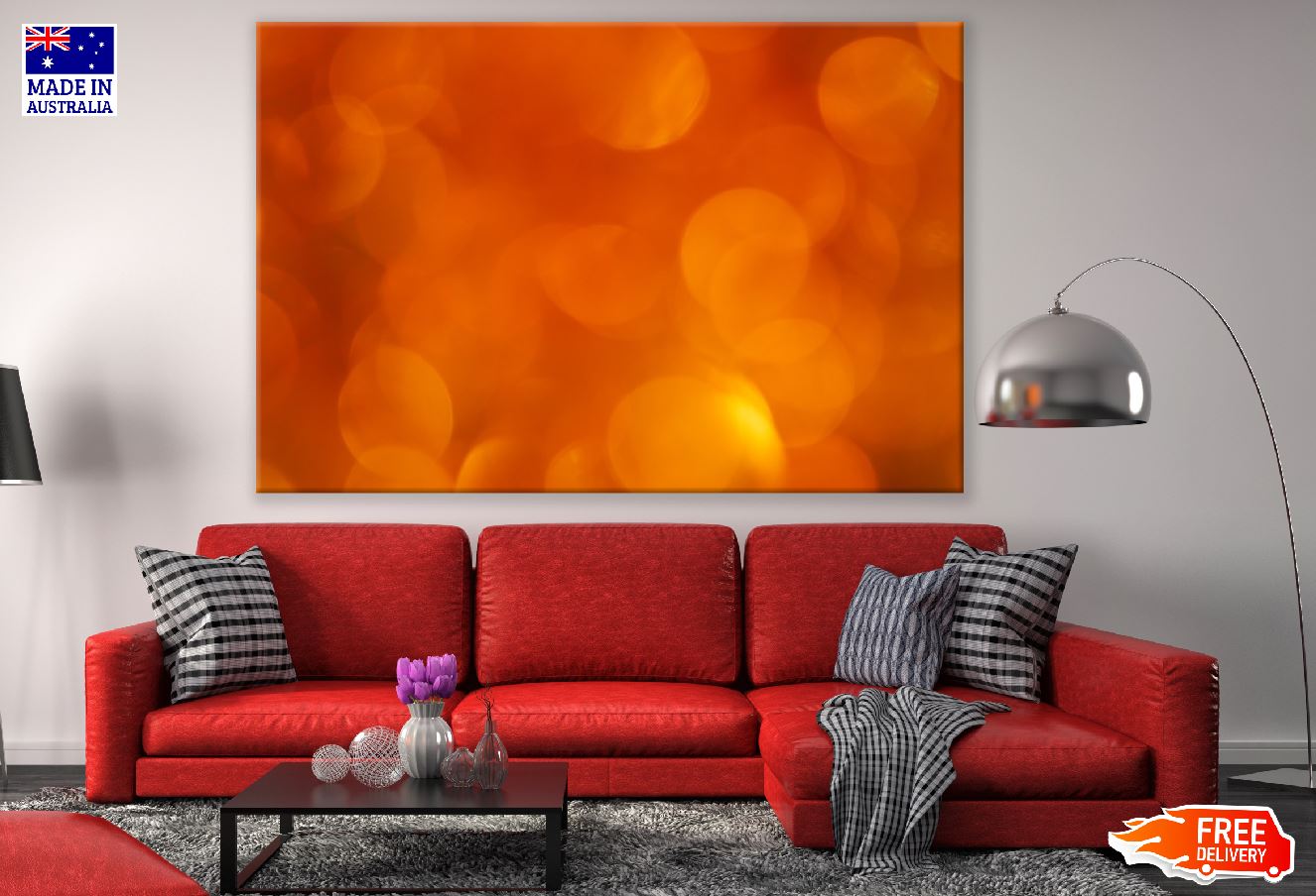Orange Circles & Red Abstract Design Print 100% Australian Made