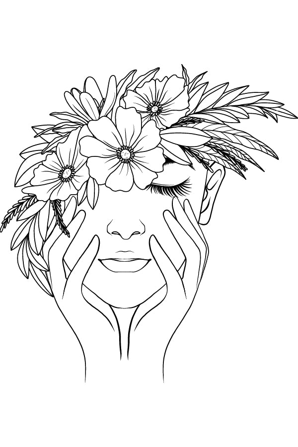 Woman Flower Crown B&W Line Art Design Print 100% Australian Made