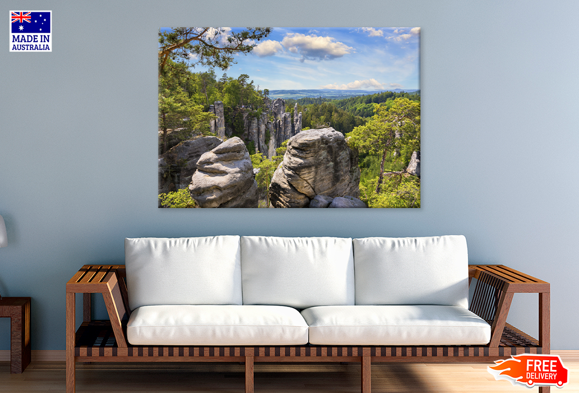 Mountain Rocks & Forest Sky View Print 100% Australian Made