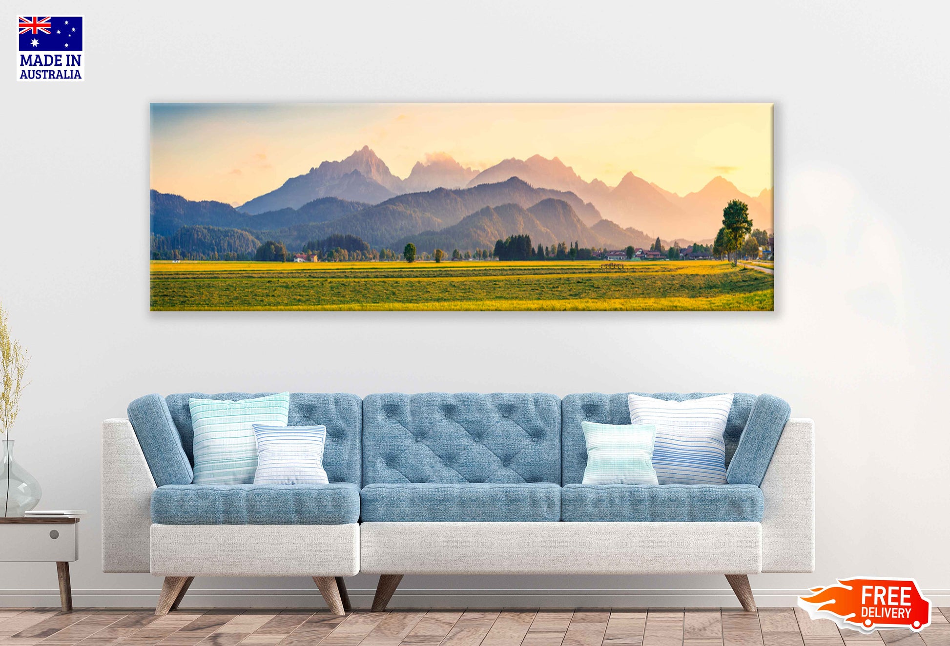 Panoramic Canvas Mountains Field View Photograph High Quality 100% Australian Made Wall Canvas Print Ready to Hang