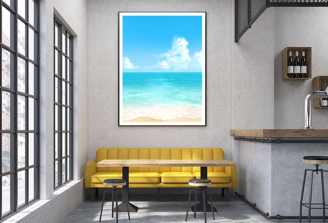 Blue Sandy Seashore Vector Art Home Decor Premium Quality Poster Print Choose Your Sizes