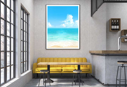 Blue Sandy Seashore Vector Art Home Decor Premium Quality Poster Print Choose Your Sizes