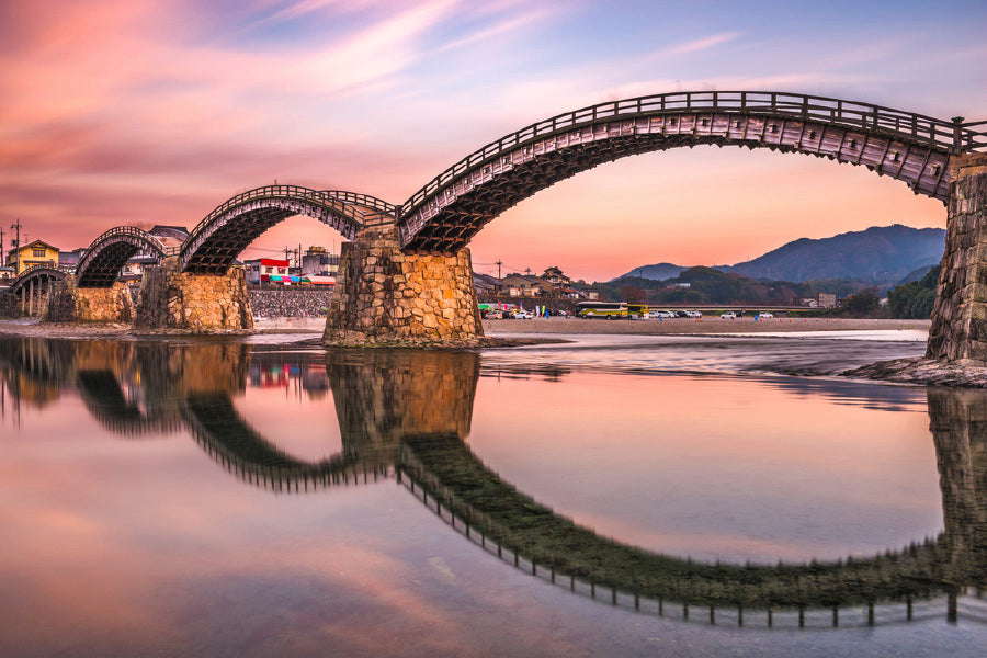 Iwakuni Japan at Kintaikyo Bridge Sunset View Photograph Print 100% Australian Made