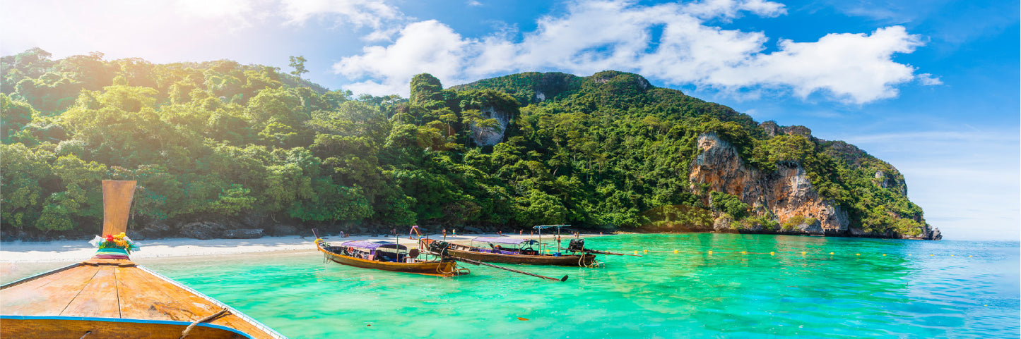 Panoramic Canvas Boats on Monkey Sea Island Photograph High Quality 100% Australian Made Wall Canvas Print Ready to Hang