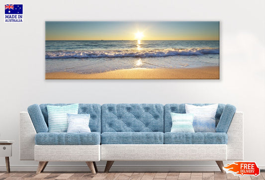 Panoramic Canvas Seashore Wave Sunset View Photograph High Quality 100% Australian Made Wall Canvas Print Ready to Hang