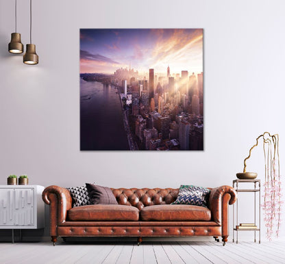 Square Canvas Sunset Over Manhattan City View Photograph High Quality Print 100% Australian Made