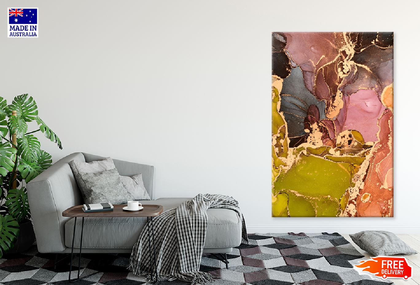 Gold Pink & Black Marble Texture Abstract Design Print 100% Australian Made