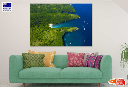 Green Curvy Coast Ocean Aerial View Photograph Print 100% Australian Made