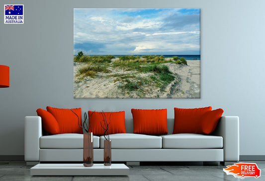 Sand with Green Grass Beach View Photograph Print 100% Australian Made