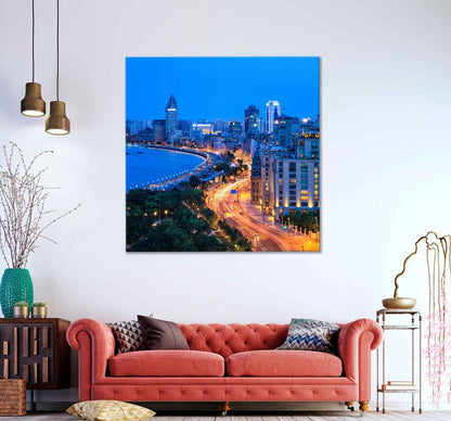 Square Canvas Shanghai Bund & Curved Light Photograph High Quality Print 100% Australian Made