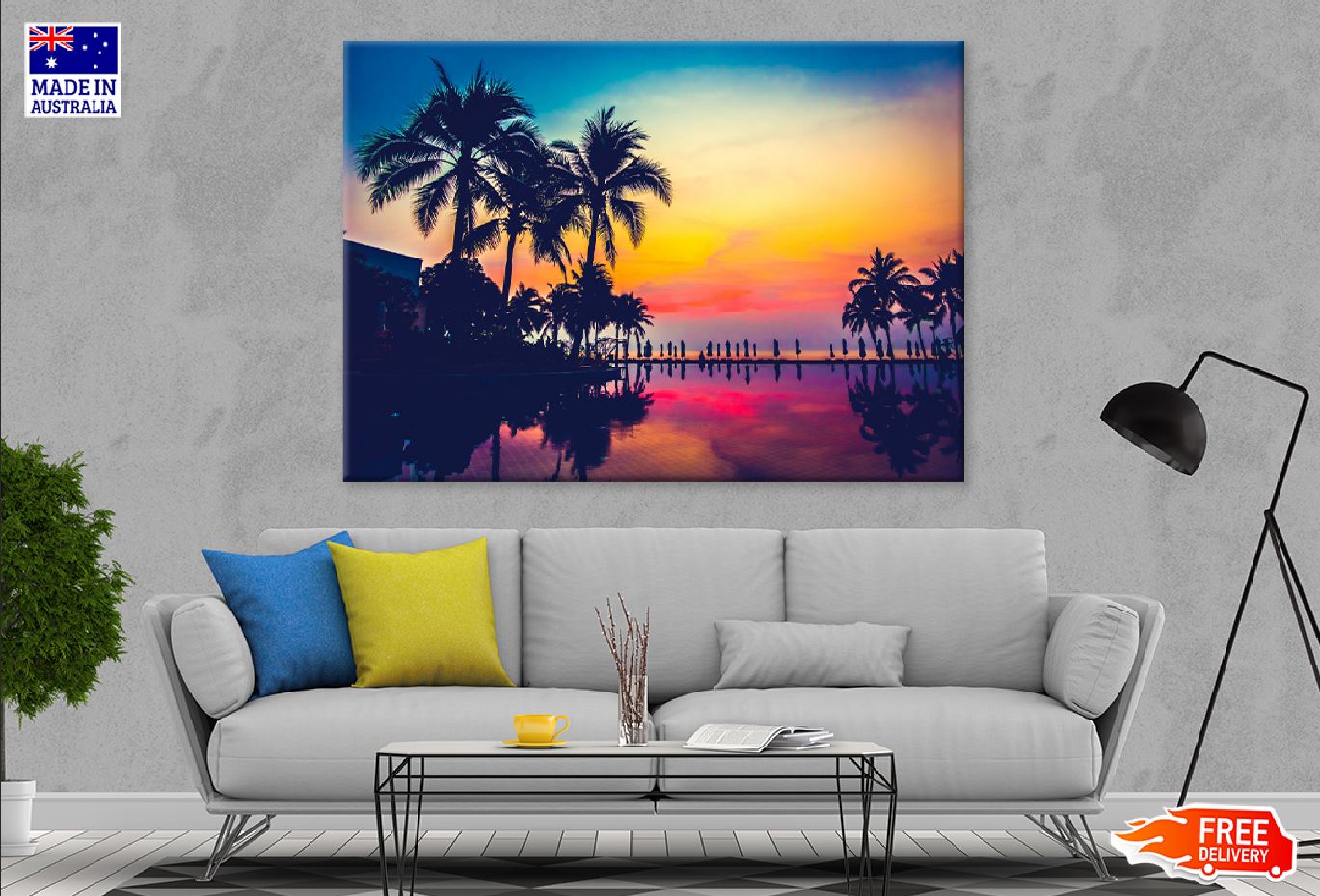 Palm Trees in Pool Sunset View Photograph Print 100% Australian Made