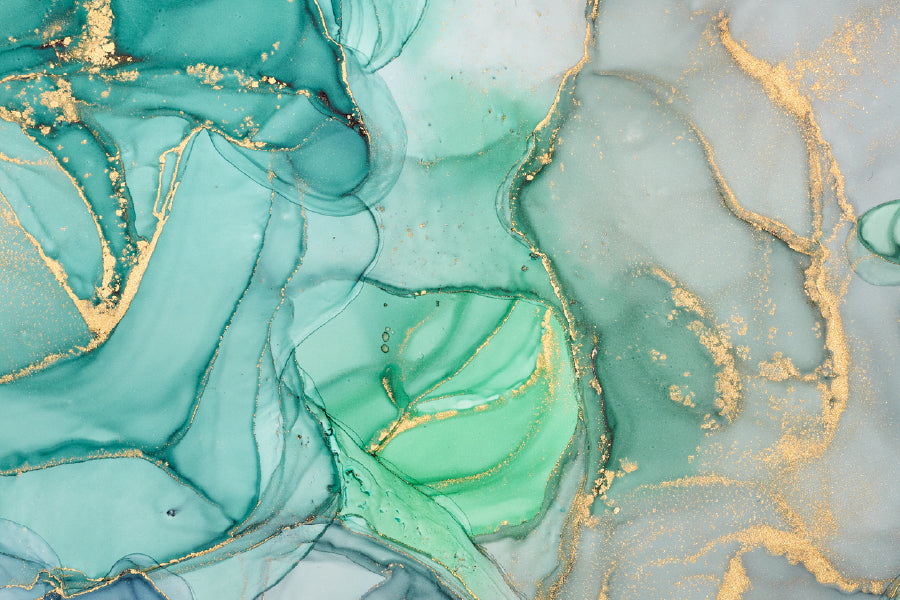 Green Grey & Gold Marble Abstract Design Print 100% Australian Made