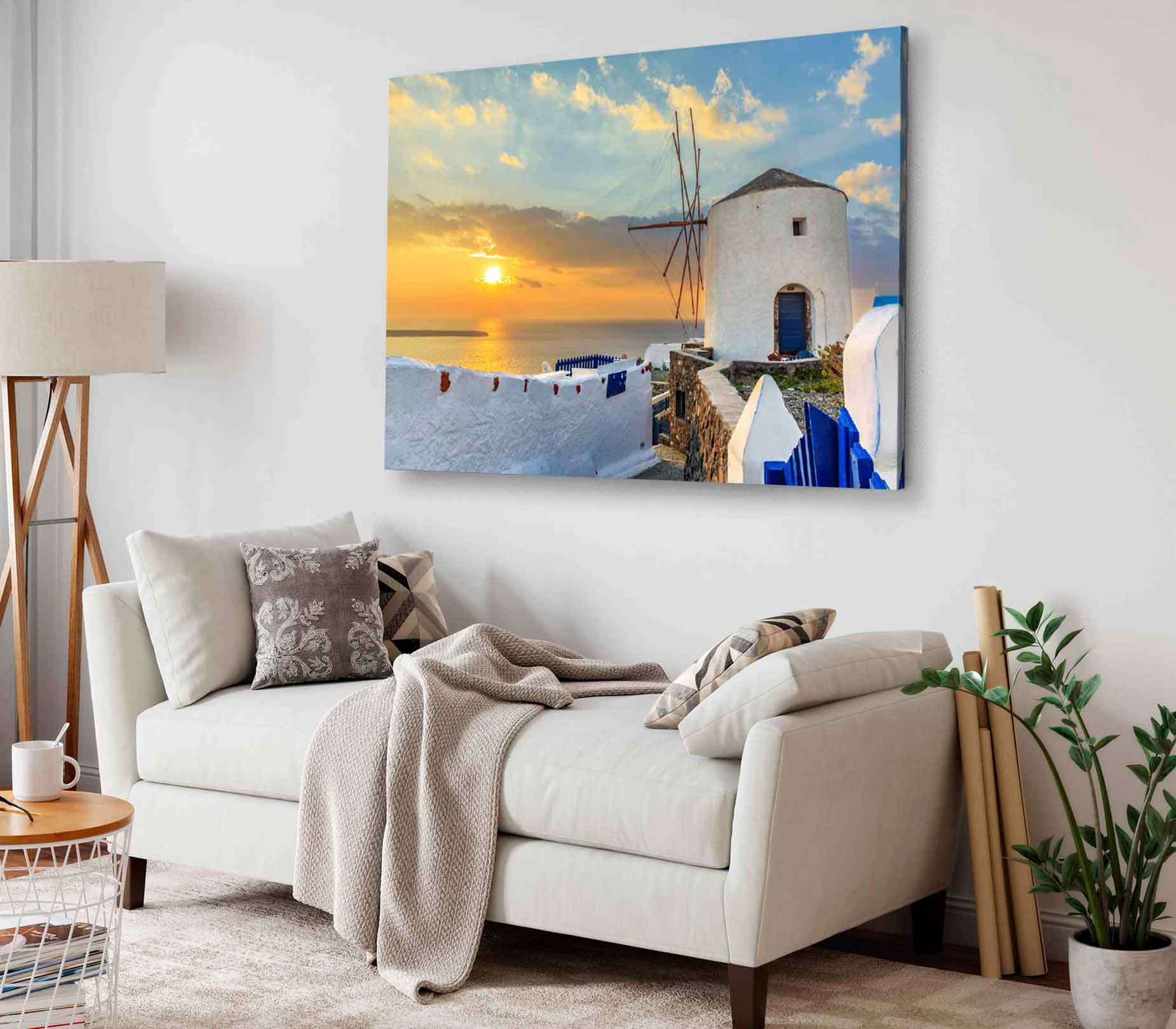 Bella Home Greek Aegean Island Oia Coastal Town Print Canvas Ready to hang