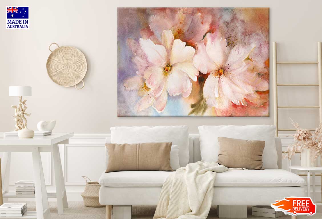 Watercolor Pink Blooming Flowers Painting Print 100% Australian Made