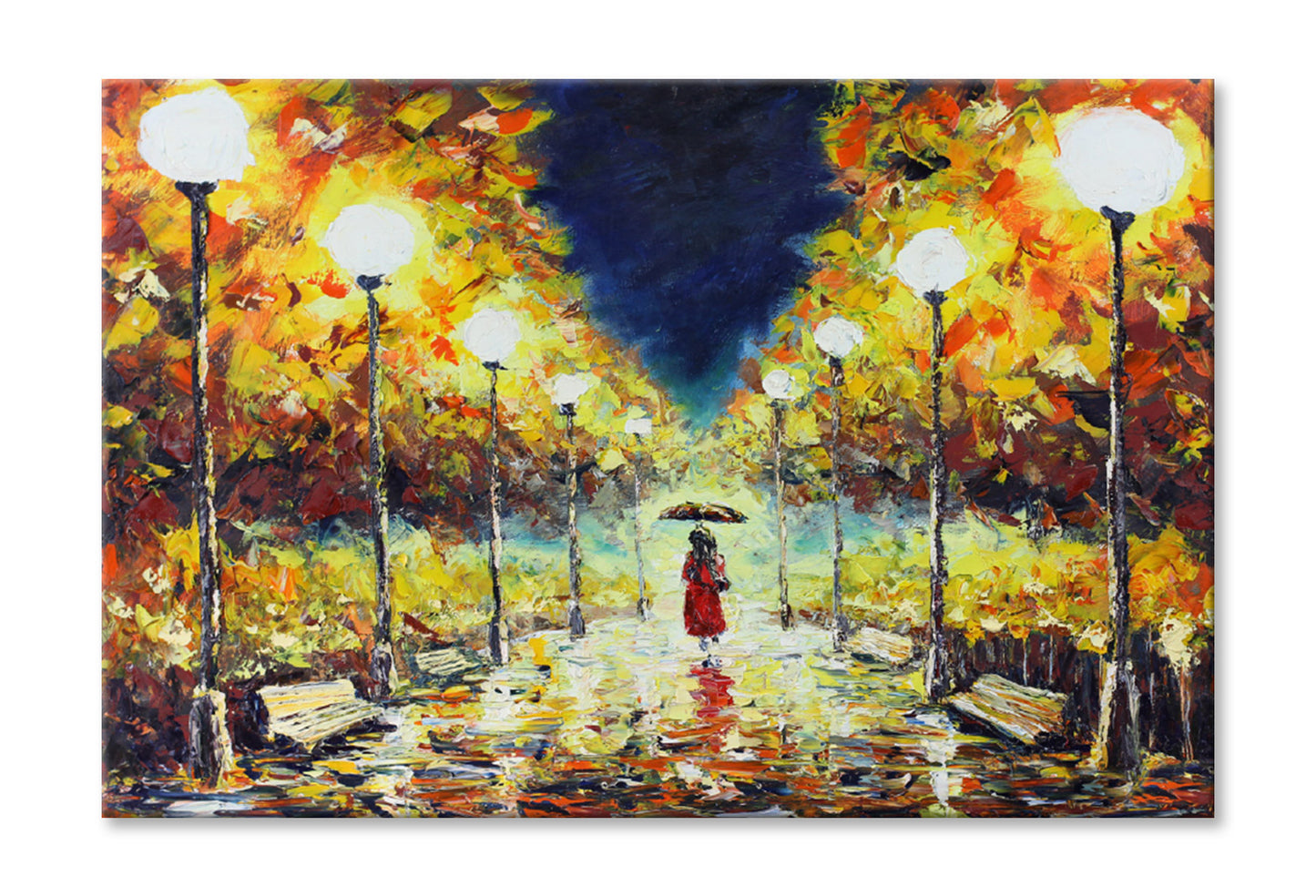 Woman Walking on Road with Trees Oil Painting Wall Art Limited Edition High Quality Print Stretched Canvas None