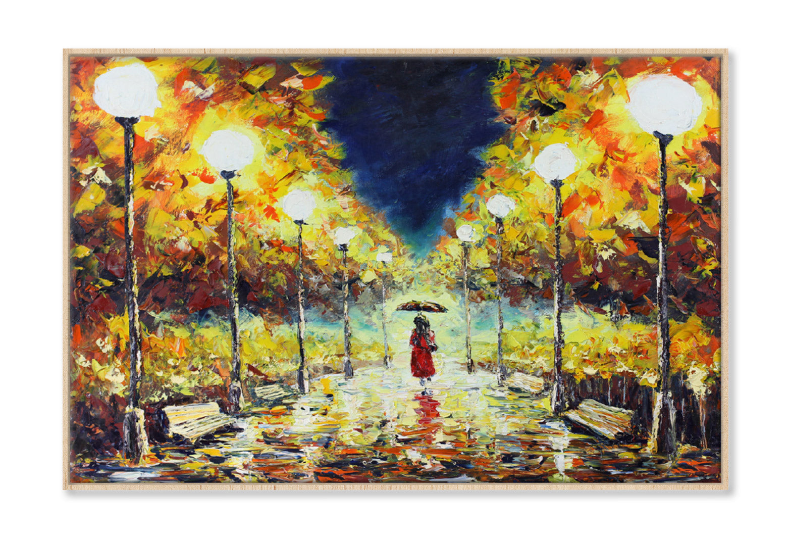 Woman Walking on Road with Trees Oil Painting Wall Art Limited Edition High Quality Print Canvas Box Framed Natural