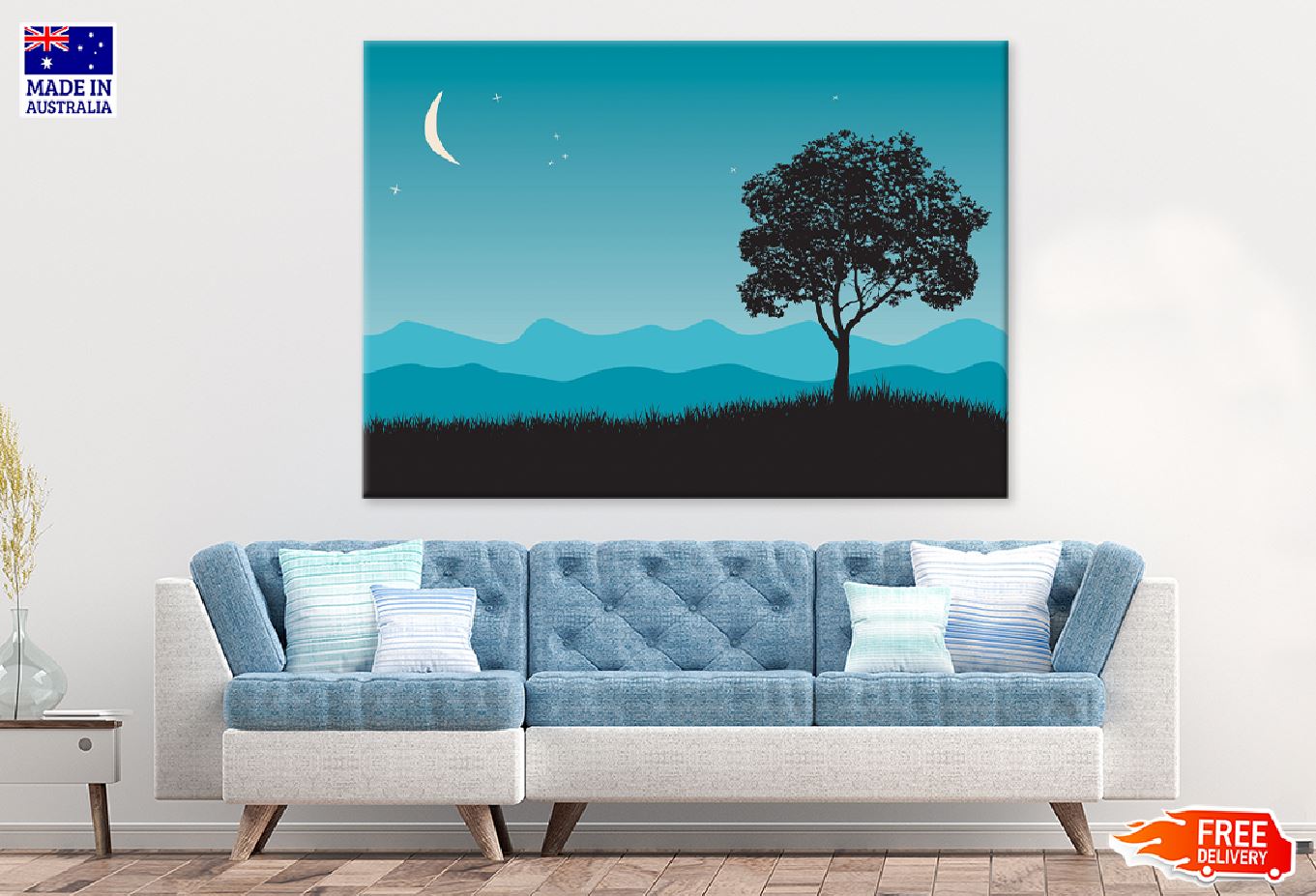 Tree in Night Scene Vector Art Design Print 100% Australian Made