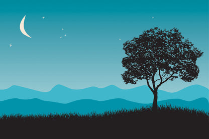 Tree in Night Scene Vector Art Design Print 100% Australian Made