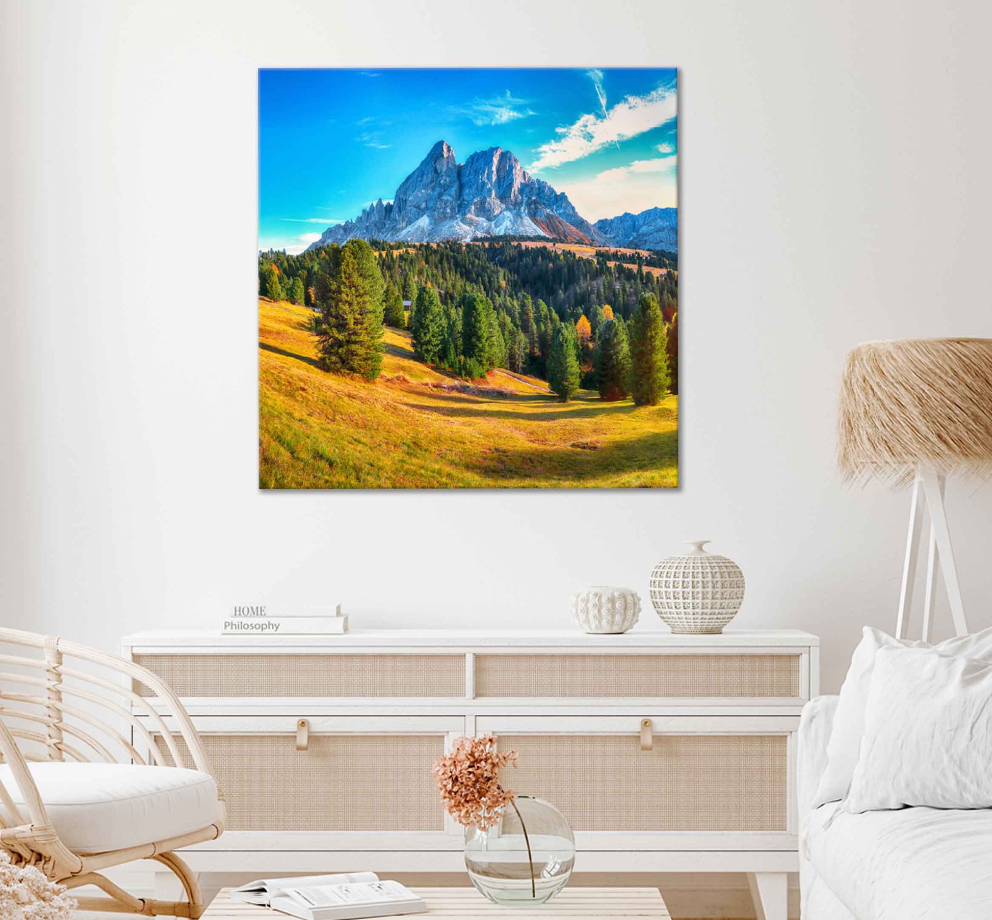 Square Canvas Pine Trees on Hill Mountain High Quality Print 100% Australian Made