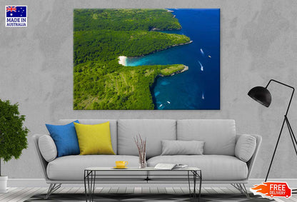 Green Curvy Coast Ocean Aerial View Photograph Print 100% Australian Made