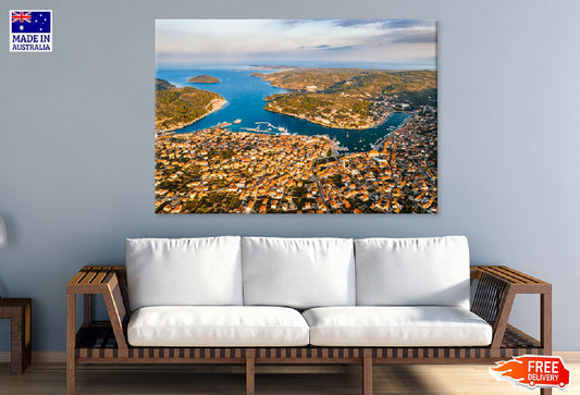 Vela Luka Korcula Island Aerial View Photograph Print 100% Australian Made