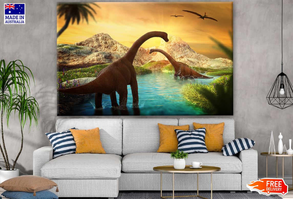 Dinosaurs in Lake Print 100% Australian Made