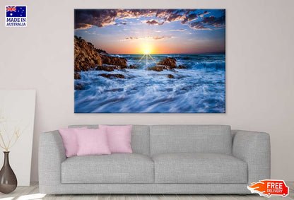 Rocks on Sea Sunset Cloudy Sky Photograph Print 100% Australian Made