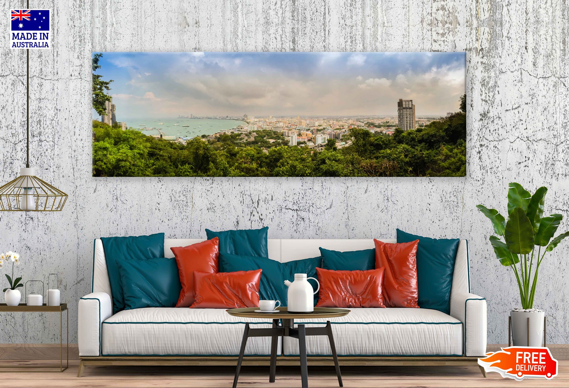 Panoramic Canvas Pattaya Bay City View Photograph High Quality 100% Australian Made Wall Canvas Print Ready to Hang