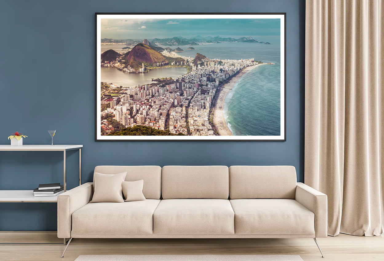 City & Mountain Sea Aerial View Photograph Home Decor Premium Quality Poster Print Choose Your Sizes