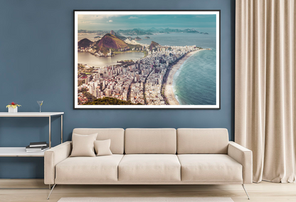 City & Mountain Sea Aerial View Photograph Home Decor Premium Quality Poster Print Choose Your Sizes
