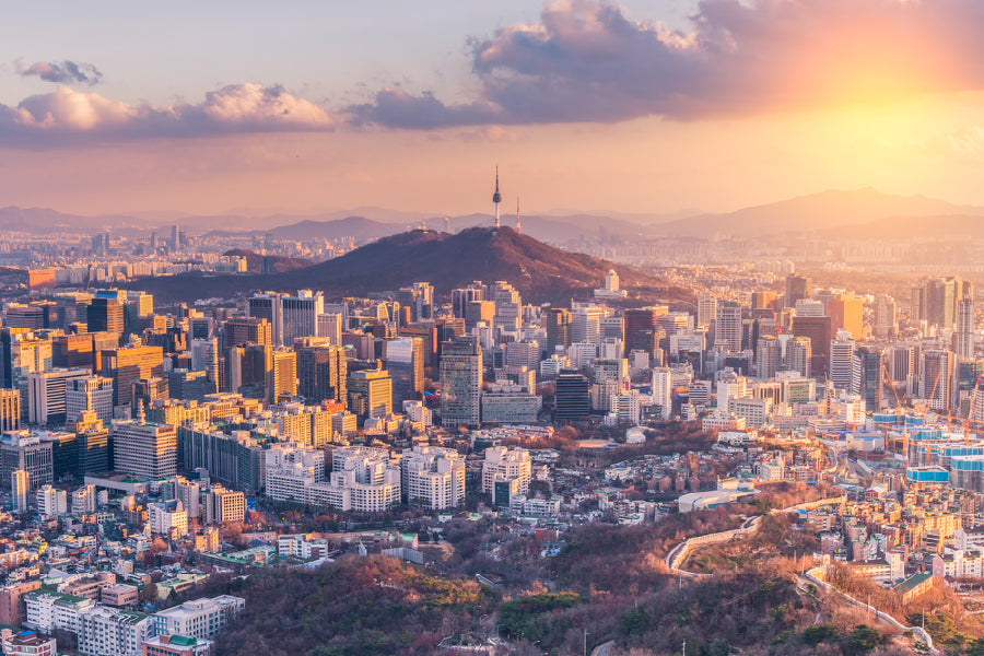 Sunset at Seoul City Skyline View Photograph Print 100% Australian Made