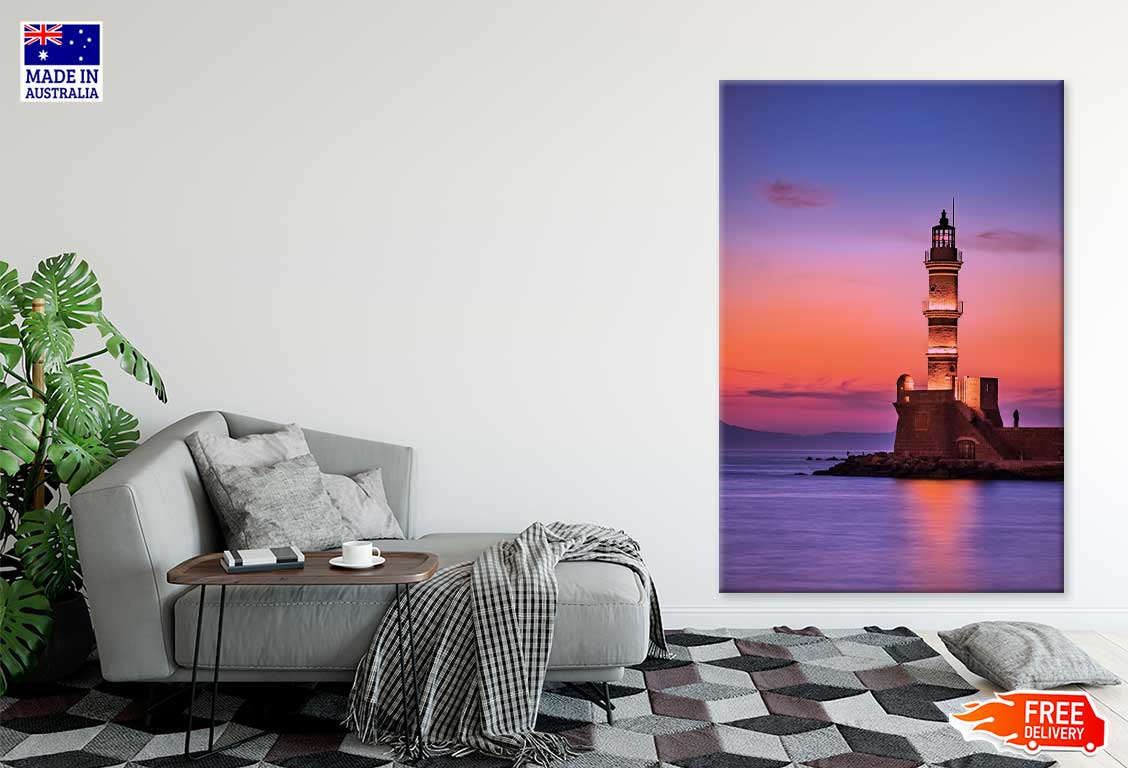 Lighthouse near Sea Pink Sunset Scenery Print 100% Australian Made