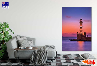 Lighthouse near Sea Pink Sunset Scenery Print 100% Australian Made