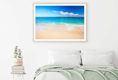 Sandy Beach Waves & Blue Sky View Photograph Home Decor Premium Quality Poster Print Choose Your Sizes