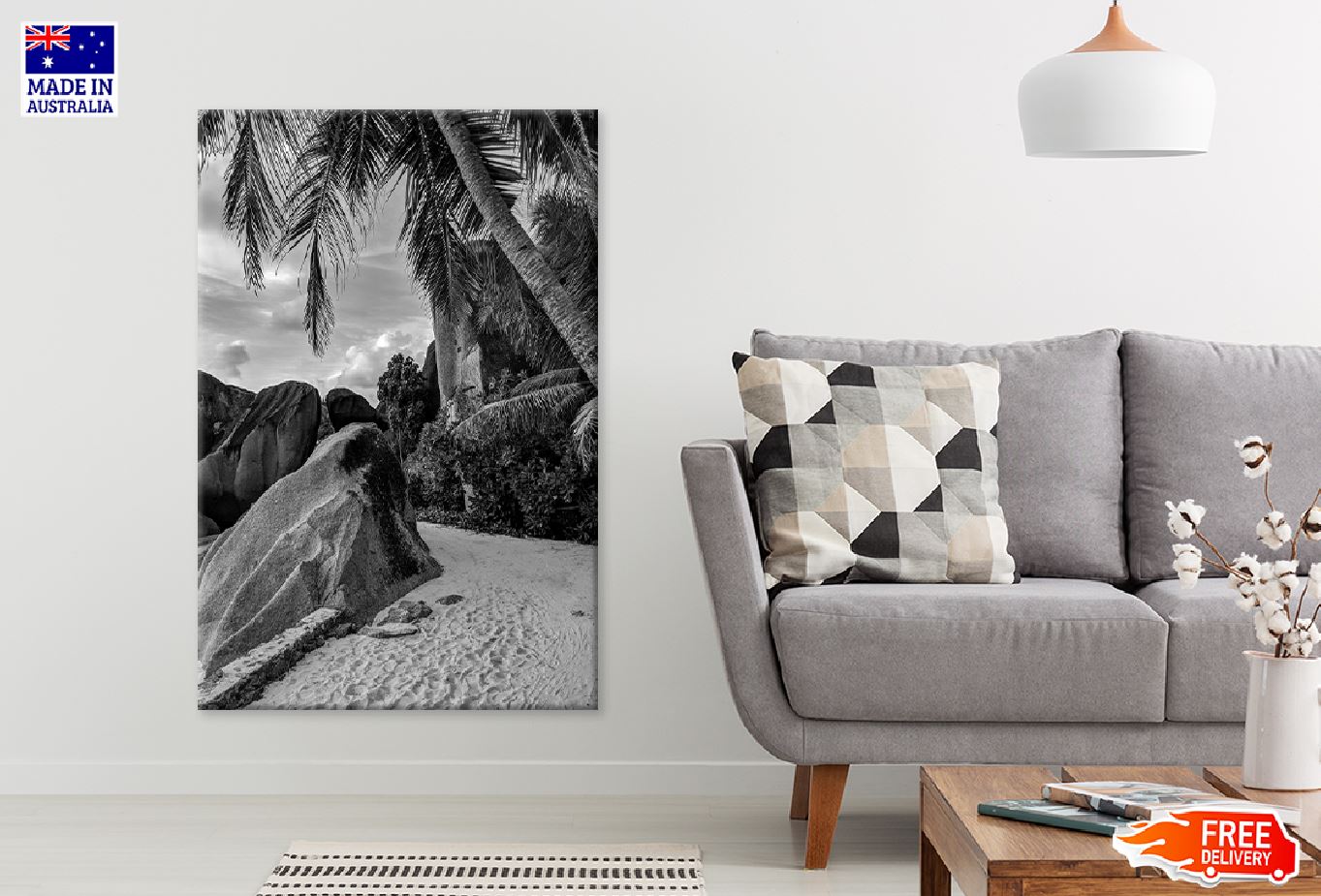 La Digue Island Beach Shore B&W Photograph Print 100% Australian Made