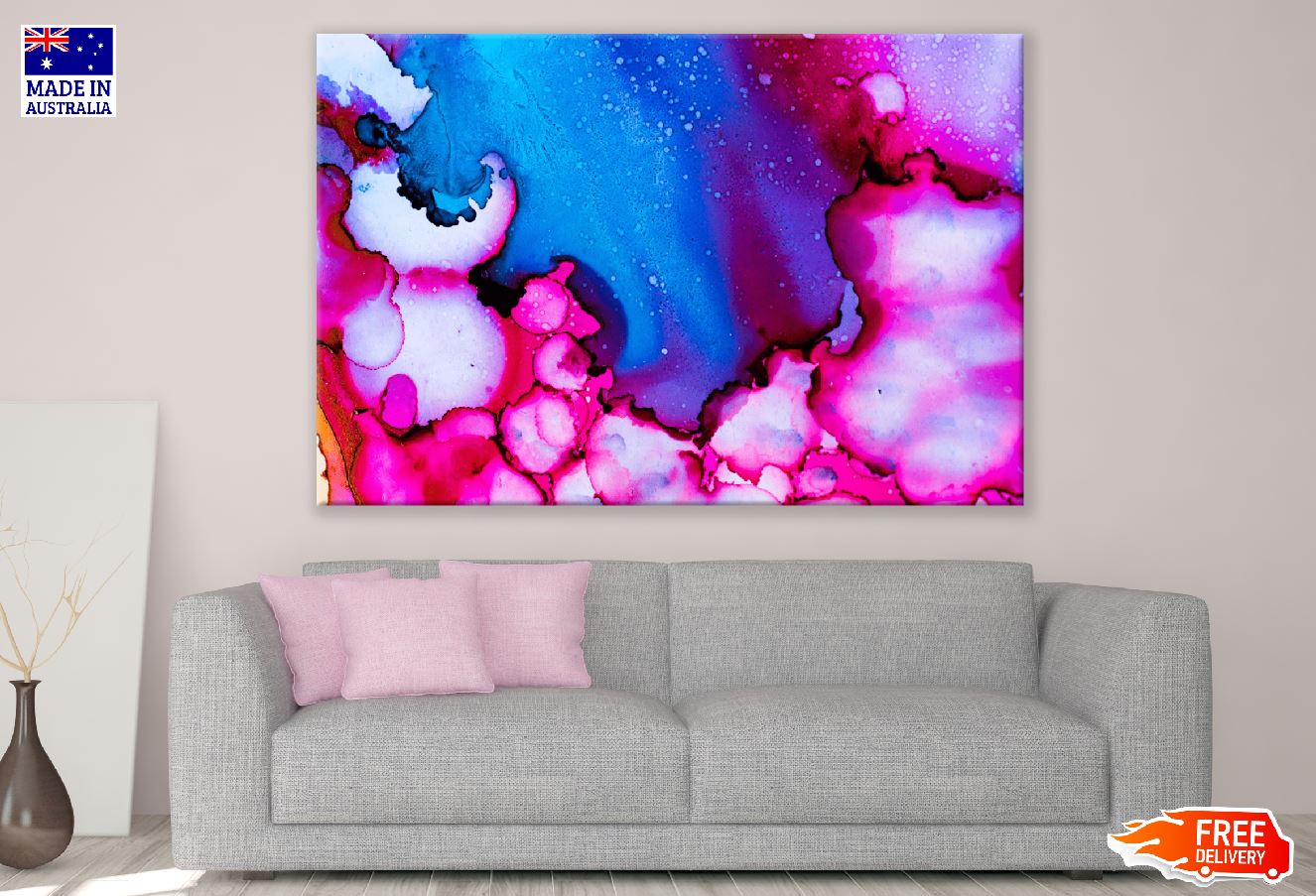 Pink & Blue Abstract Design Print 100% Australian Made