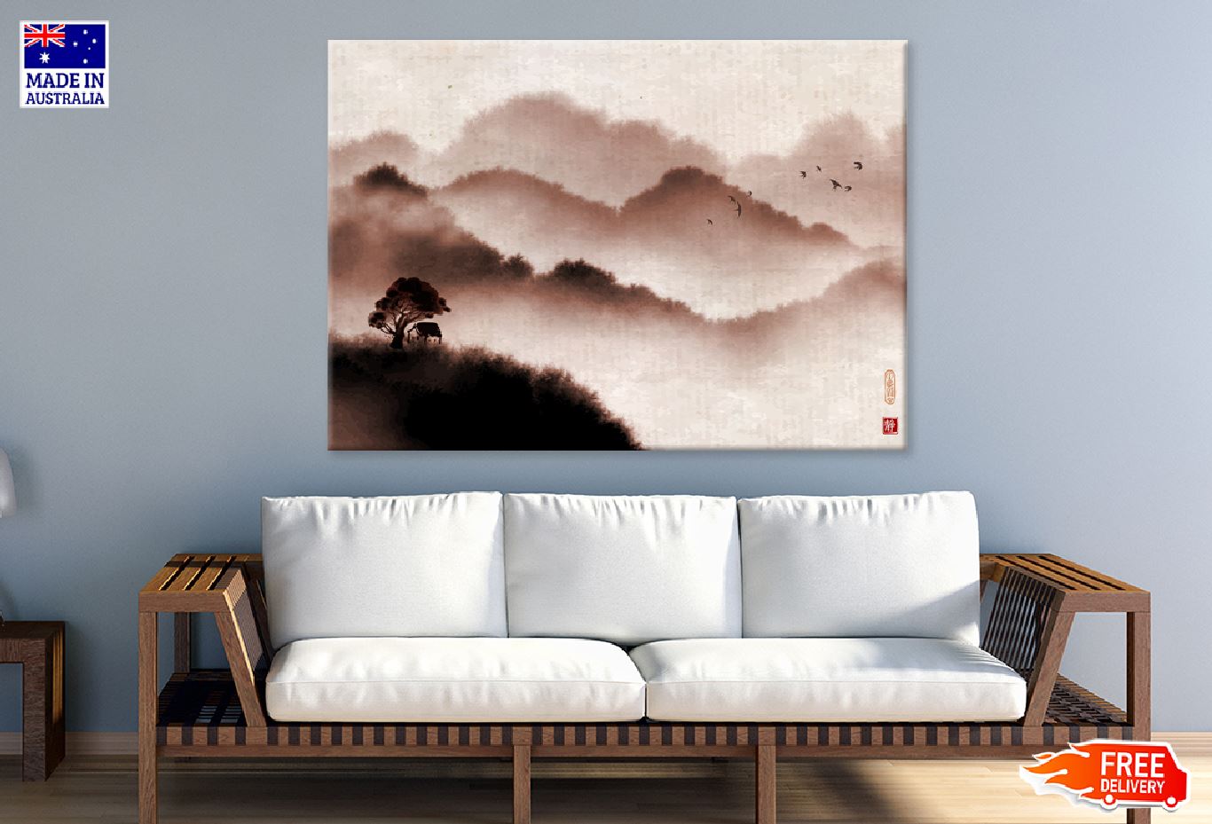 Misty Forest & Mountains Painting Print 100% Australian Made