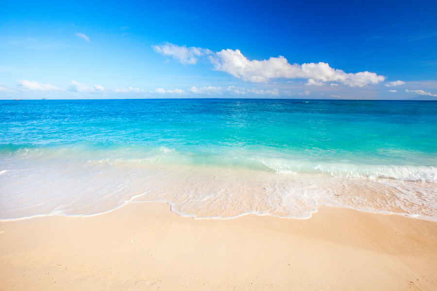 Sandy Beach Waves & Blue Sky View Photograph Home Decor Premium Quality Poster Print Choose Your Sizes