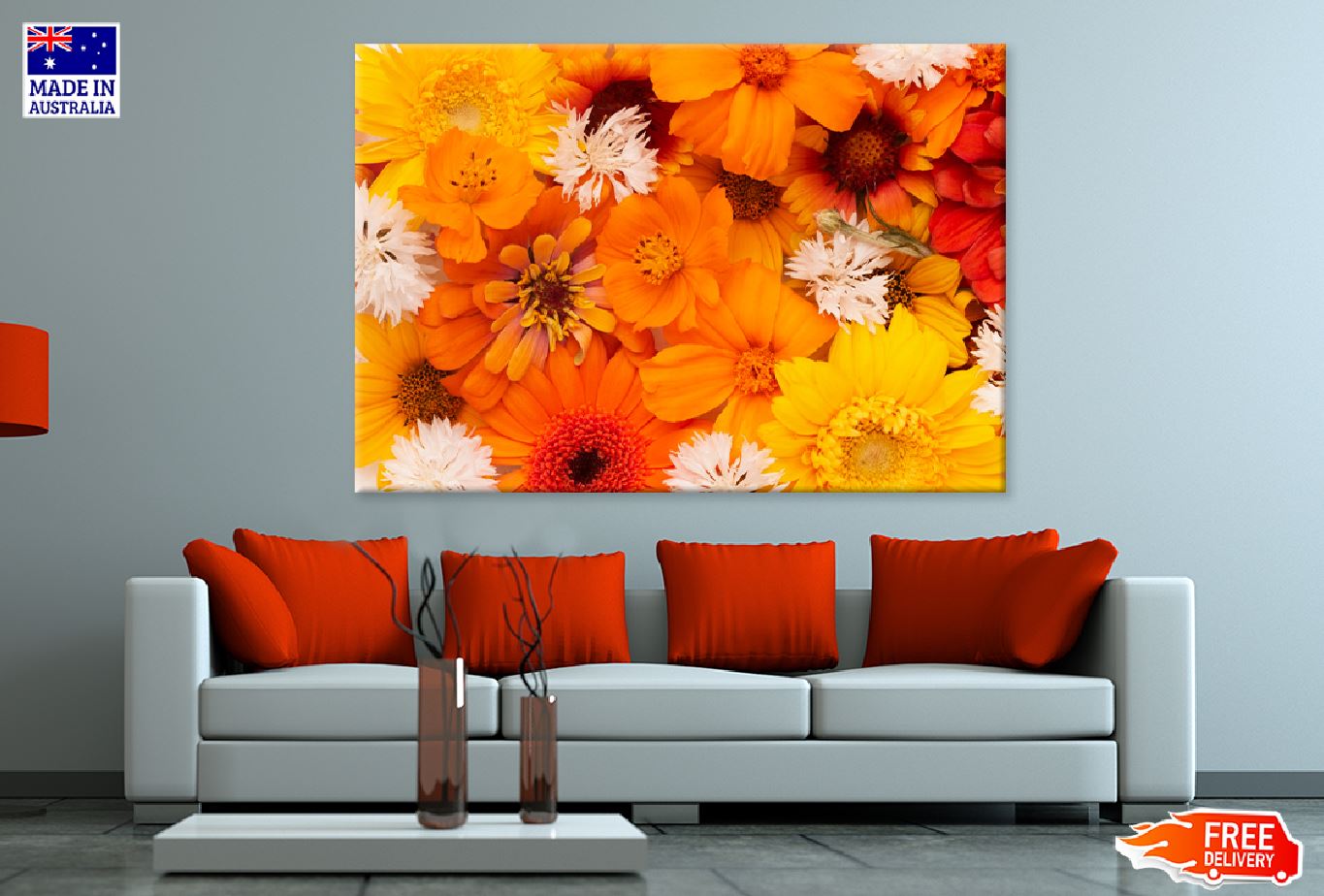 White Orange & Yellow Flowers View Photograph Print 100% Australian Made