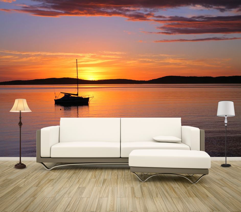 Wallpaper Murals Peel and Stick Removable Beach & Boat at Sunset High Quality