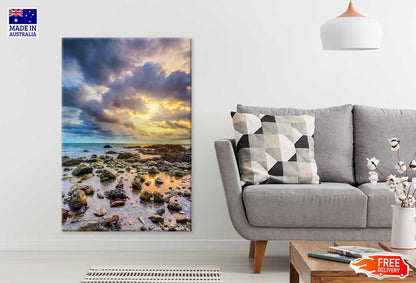 Sunset on Rocky Beach Scenery View Print 100% Australian Made