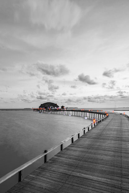 Wooden Pier Villas on Sea B&W Photograph Home Decor Premium Quality Poster Print Choose Your Sizes