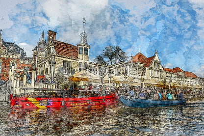 Boats on Canal in Amsterdam, Netherland Print 100% Australian Made